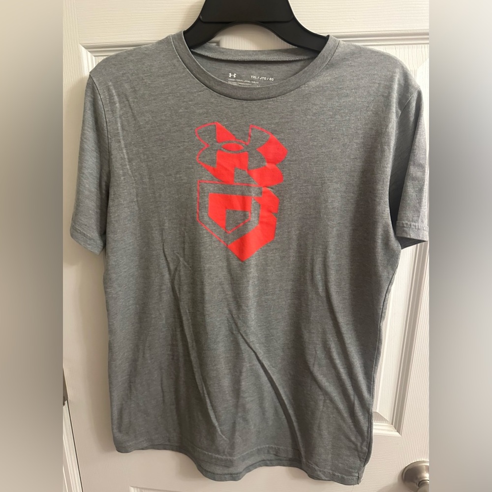 Under Armor UA Baseball Boys Youth XL Gray Short Sleeve T Shirt